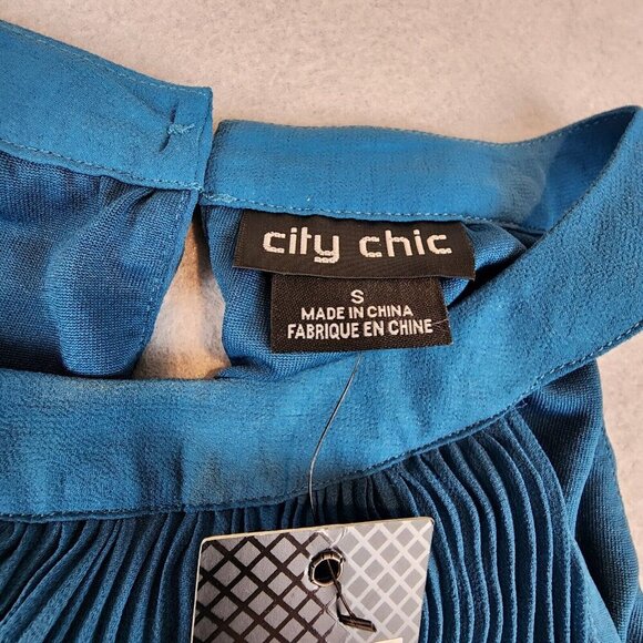 City Chic NEW Womens Blue Pleated Hi-Low Tank Halter Top Shirt Tunic Small (16) - Picture 8 of 12